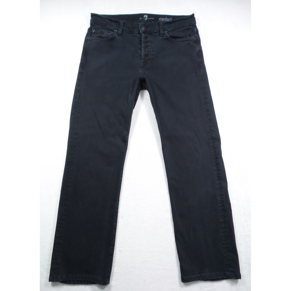 7 For All Mankind Jeans Mens 31 Black Denim Standard Button Fly Straight Stretch